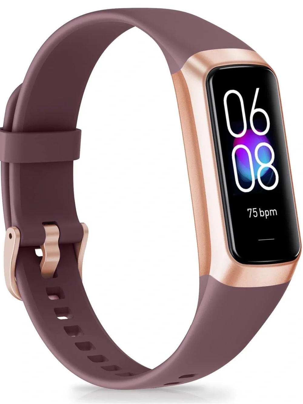 Wireless Fitness Tracker Smart Band - Rose Gold Case with Plum Band